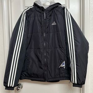 Men's Adidas Essentials Midweight Down Hooded Jacket, Size: M, Black